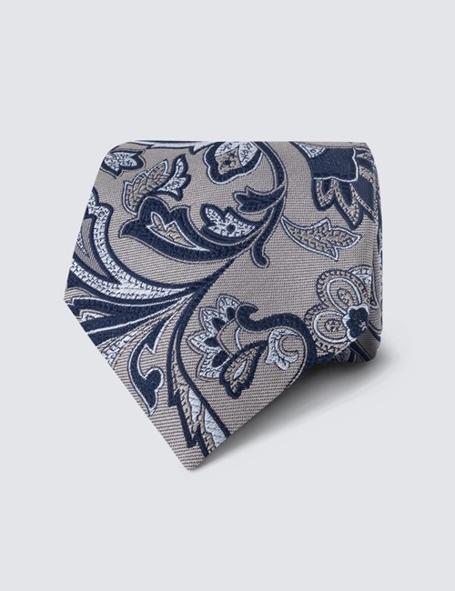 Men's Camel Contrast Floral Print Tie - 100% Silk