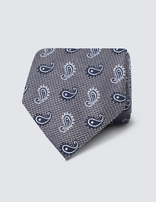 Men's Camel Teardrop Paisley Print Tie - 100% Silk