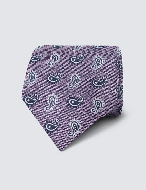 Men's Light Pink Teardrop Paisley Print Tie - 100% Silk
