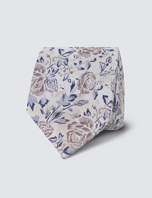 Krawatte – Seide – schmal – Braun Blumen Print