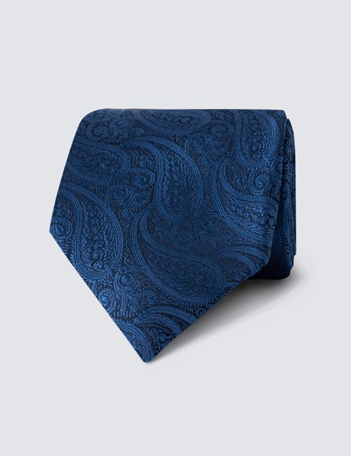 Men's Luxury Royal Blue Paisley Tie - 100% Silk