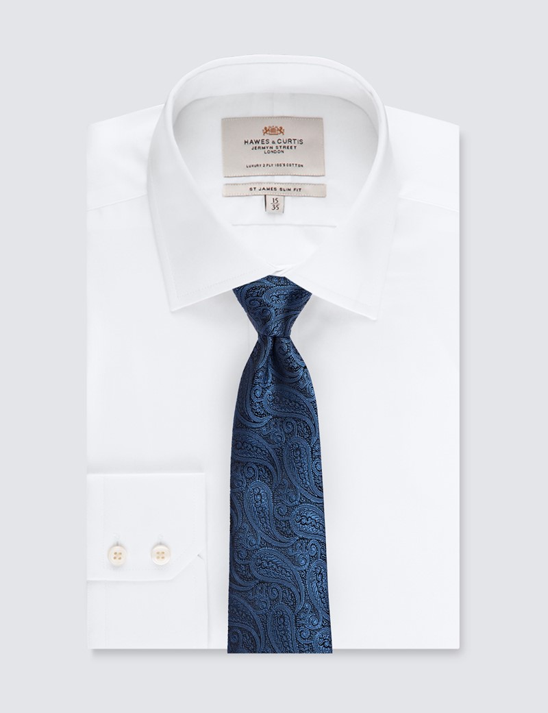 Men's Luxury Mid Blue Paisley Tie - 100% Silk