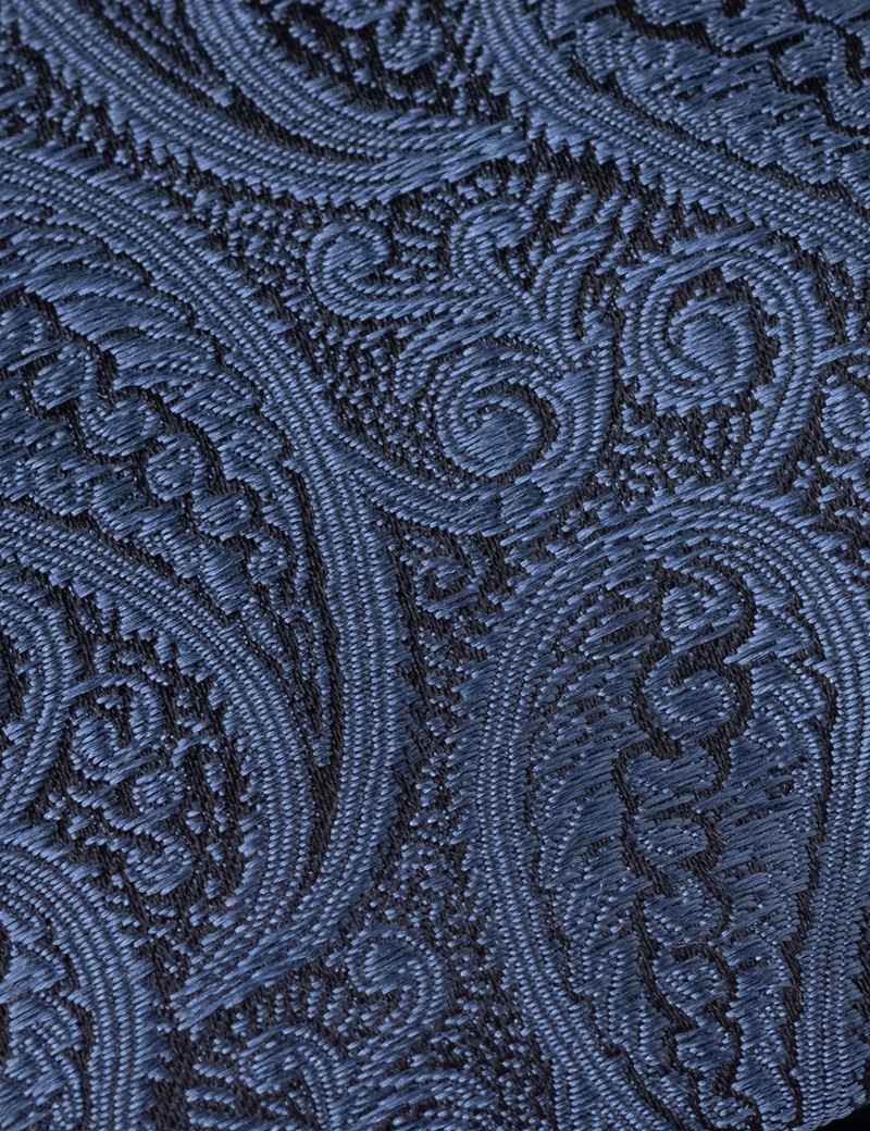 Men's Luxury Mid Blue Paisley Tie - 100% Silk