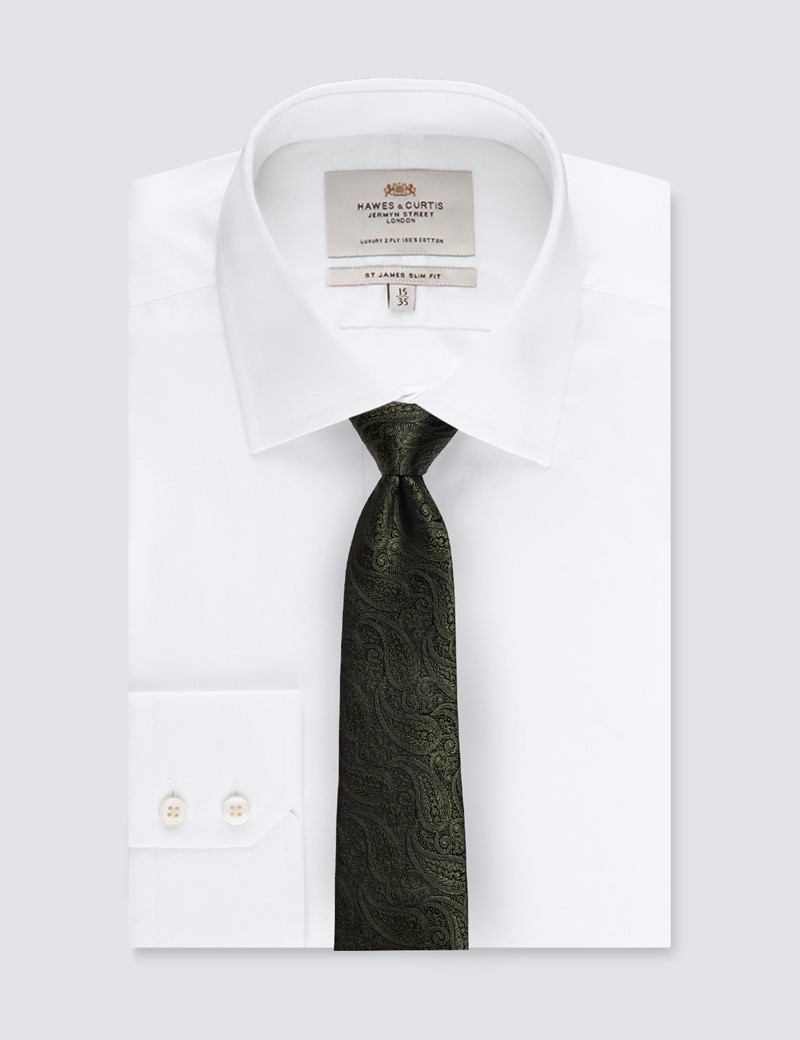 Men's Luxury Green Paisley Tie - 100% Silk