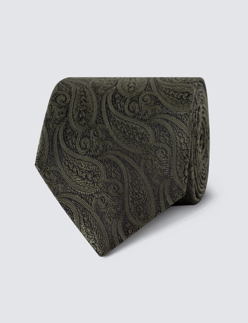 Men's Luxury Green Paisley Tie - 100% Silk