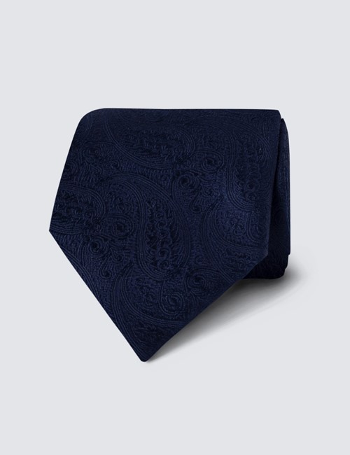 Men's Luxury Navy Paisley Tie - 100% Silk