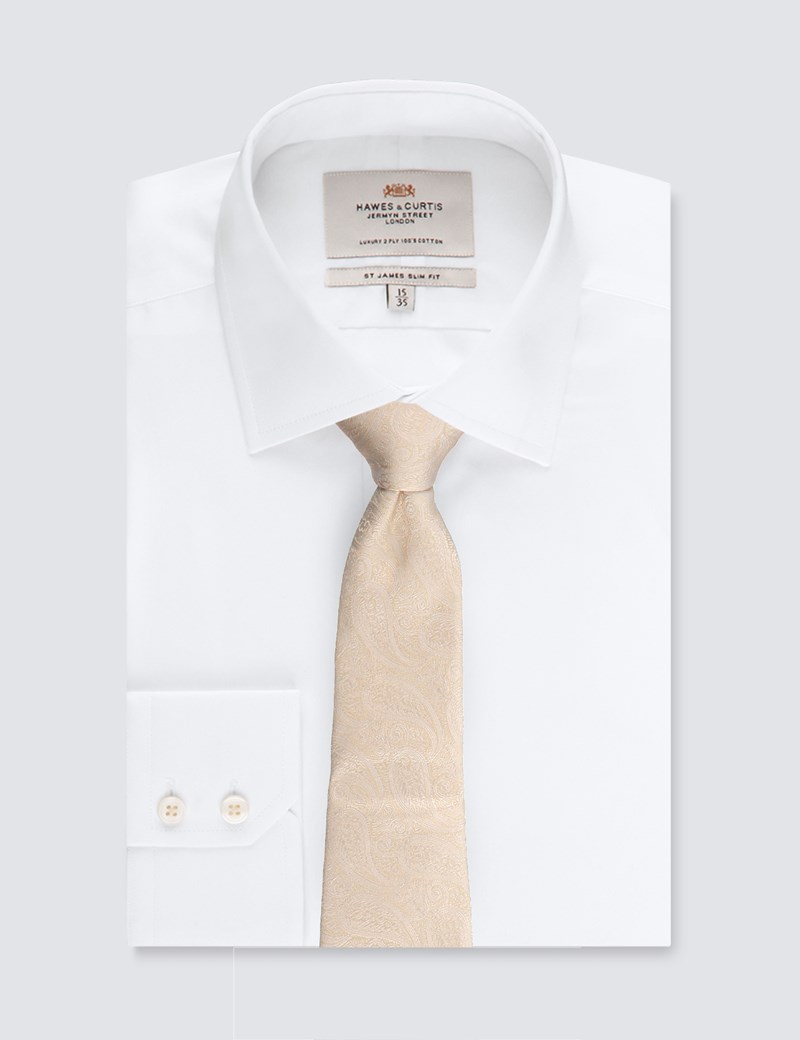 Men's Luxury Cream Paisley Tie - 100% Silk