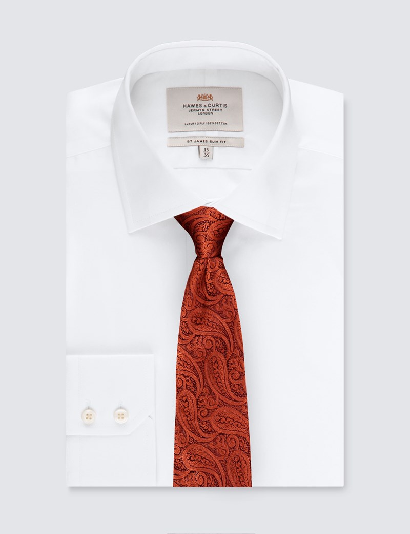 Men's Luxury Orange Paisley Tie - 100% Silk