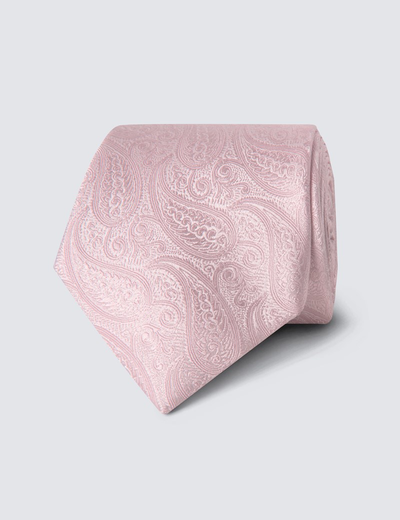 Men's Luxury Light Pink Paisley Tie - 100% Silk