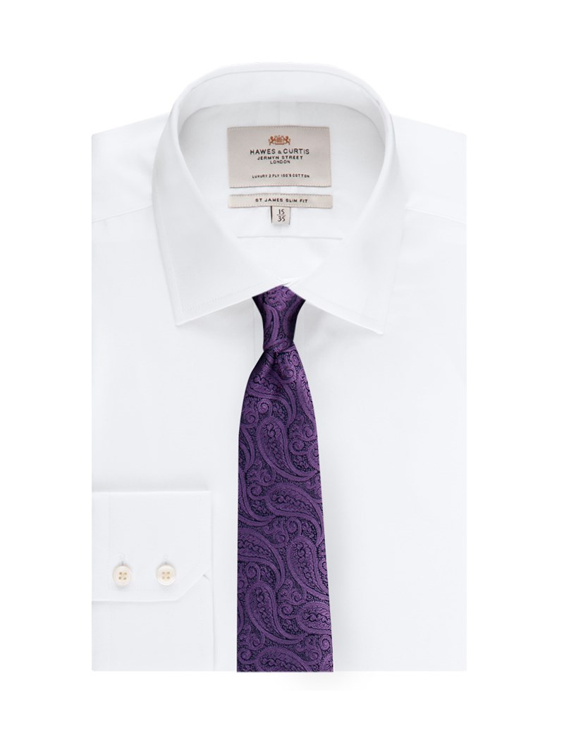 Men's Luxury Purple Paisley Tie - 100% Silk