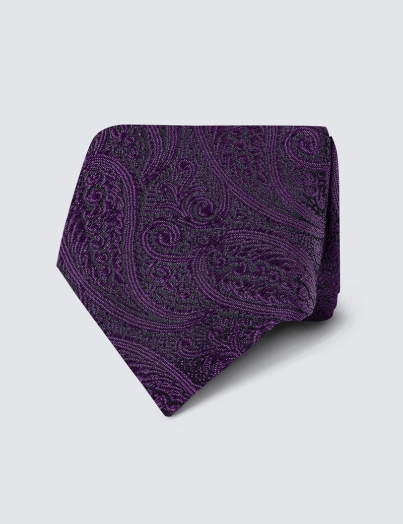 Men's Luxury Plum Paisley Tie - 100% Silk