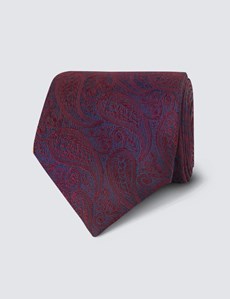 Men's Luxury Burgundy Paisley Tie - 100% Silk