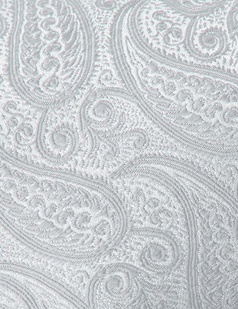 Men's Luxury Silver Paisley Tie - 100% Silk