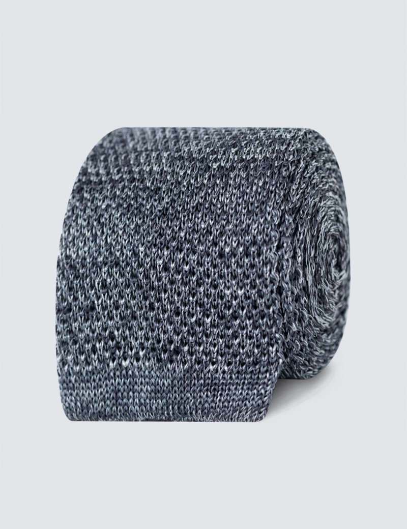 Men's Grey Knitted Tie- 100% Silk