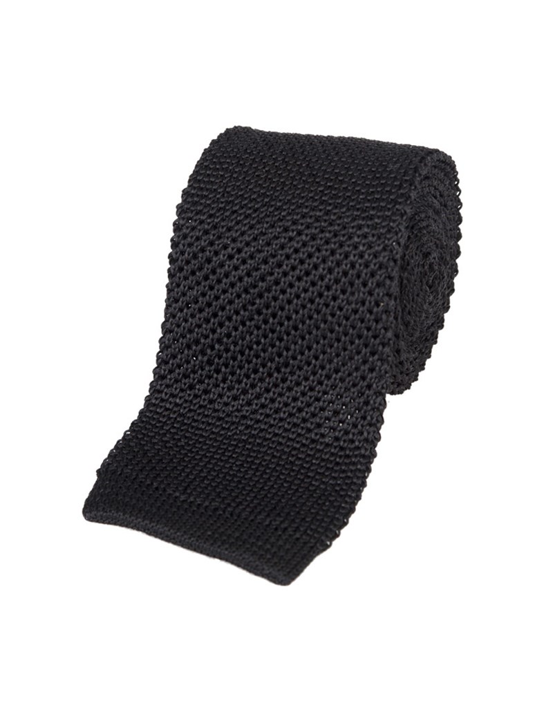 Men's Black Knitted Tie - 100% Silk