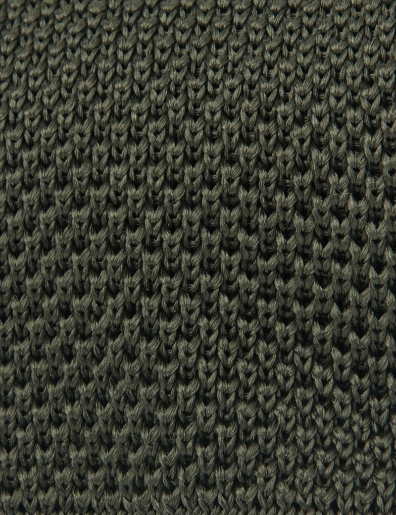 Men's Green Knitted Tie - 100% Silk
