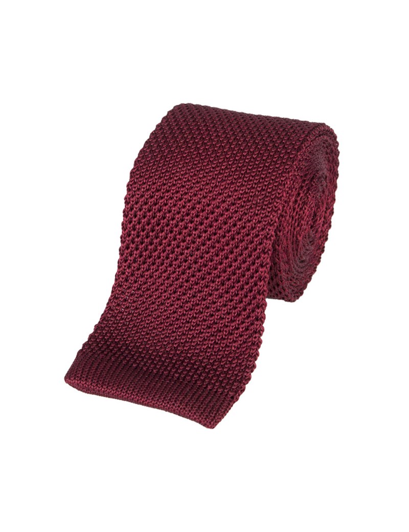 Men's Wine Knitted Tie - 100% Silk