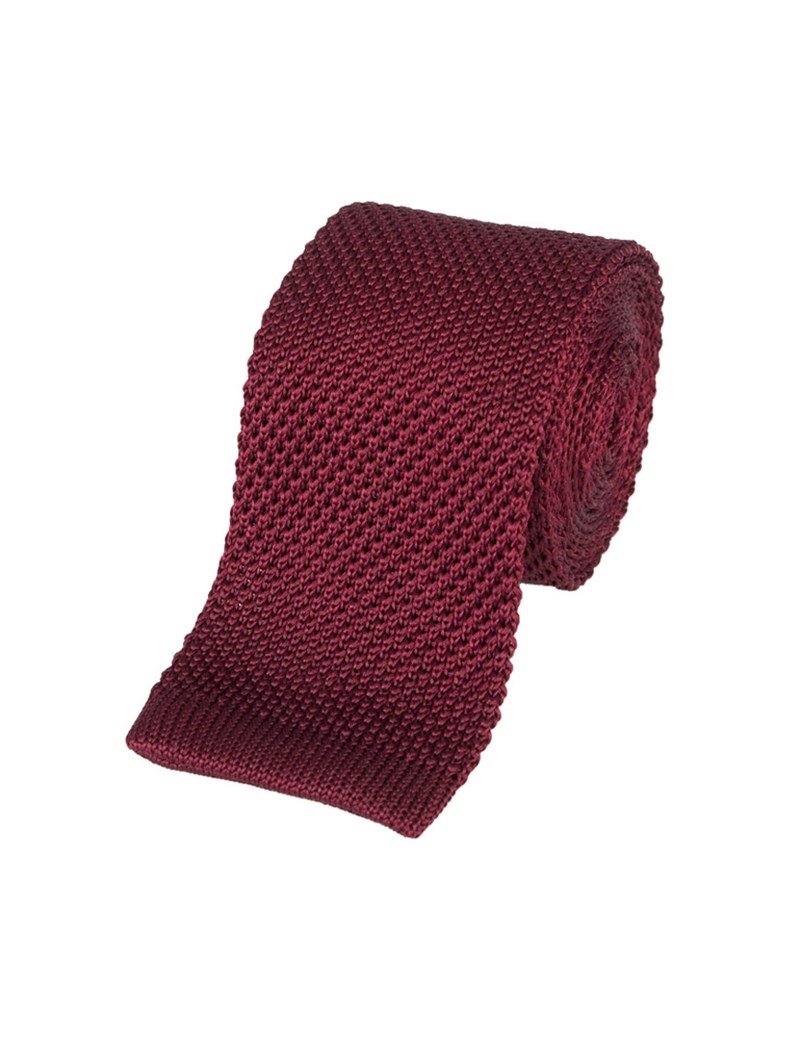 Men's Wine Knitted Tie - 100% Silk | Hawes & Curtis