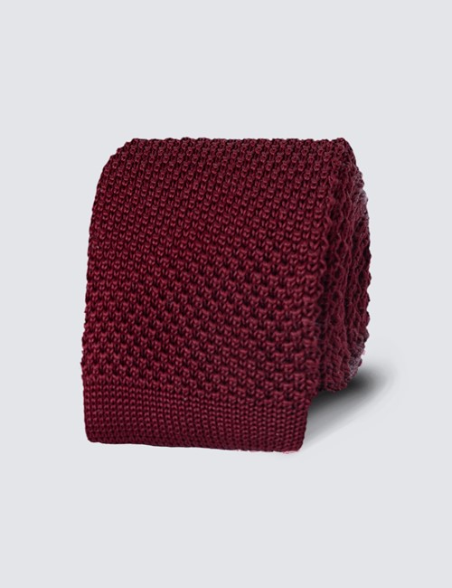 Men's Wine Knitted Tie - 100% Silk