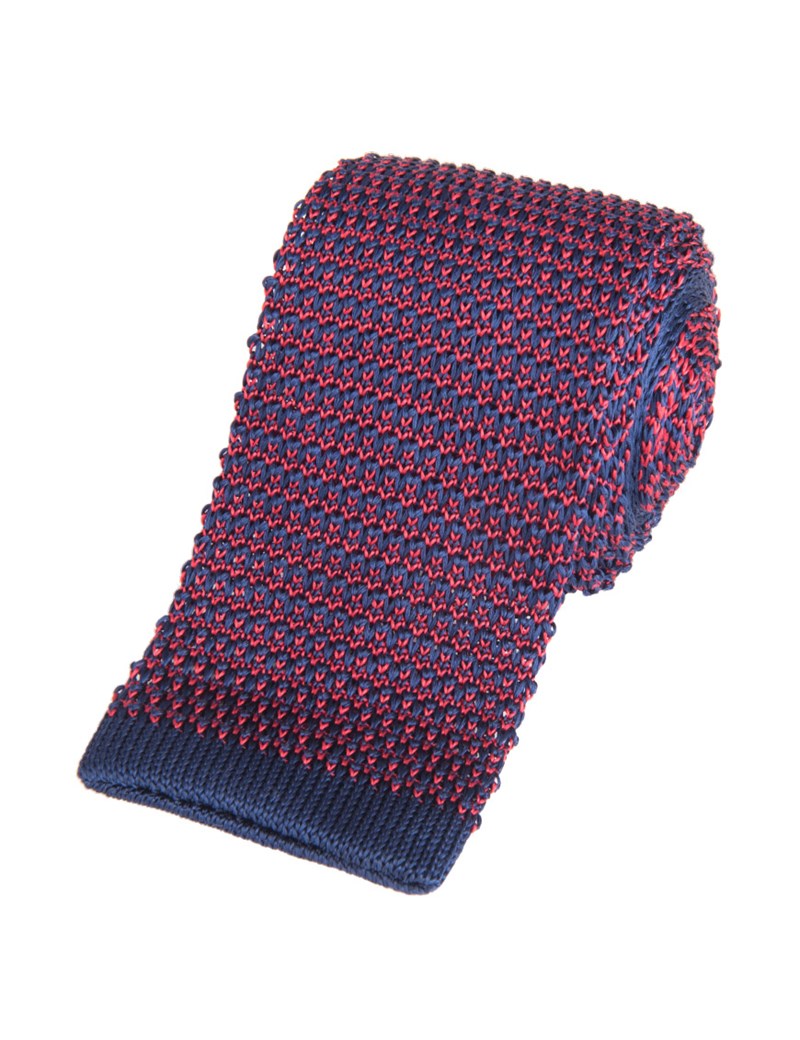 Men's Navy & Red Silk Knitted Tie