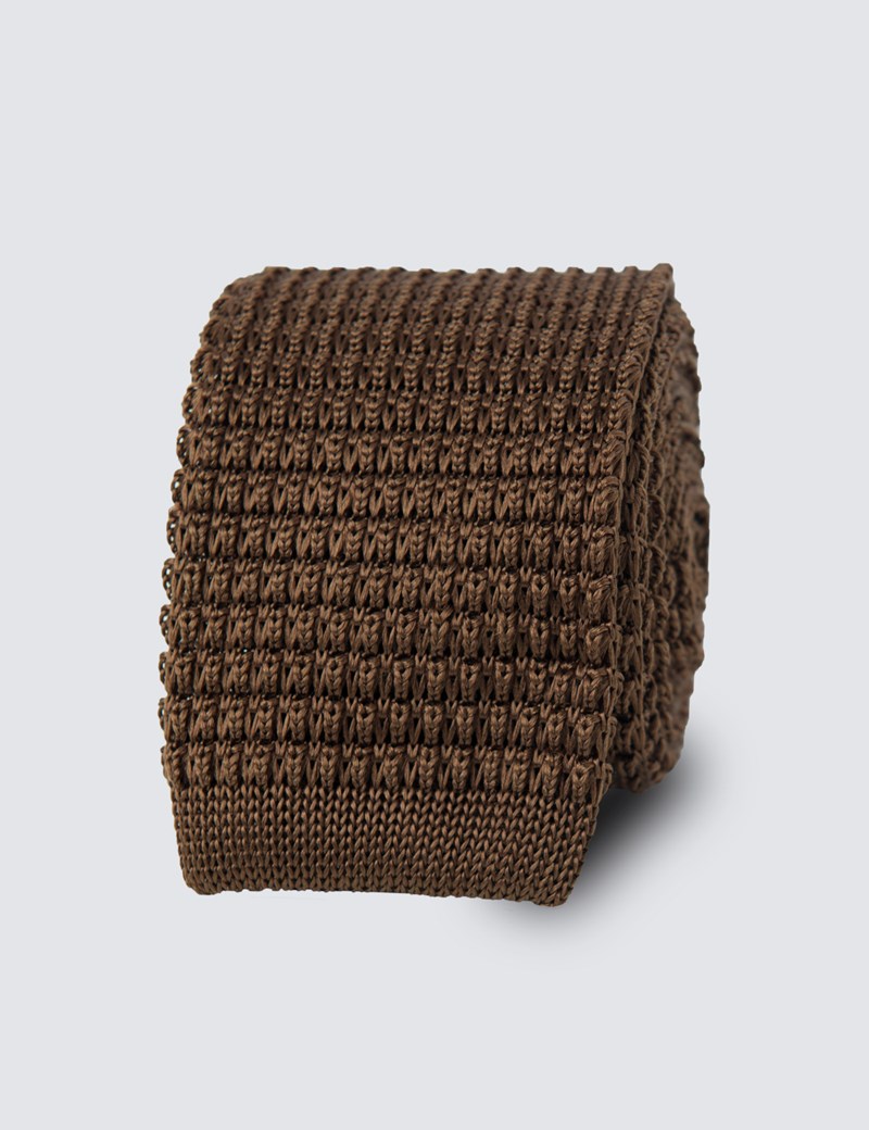 Men's Brown Knitted Tie - 100% Silk | Hawes & Curtis