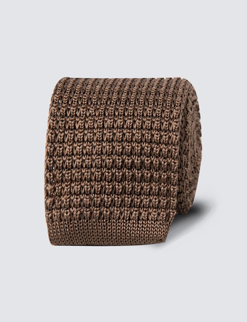 Men's Camel Knitted Tie - 100% Silk