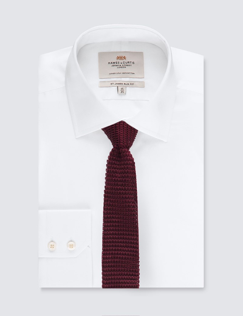 Men's Burgundy Knitted Tie - 100% Silk