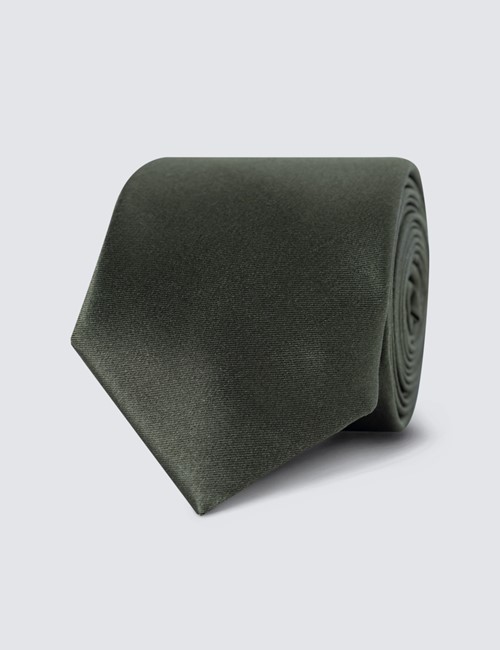 Men's Plain Green Slim Tie - 100% Silk