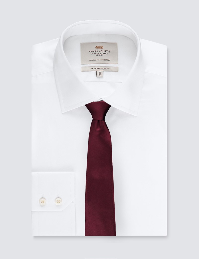 Men's Plain Wine Slim Tie - 100% Silk