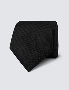 Men's Black Textured Plain Tie - 100% Silk