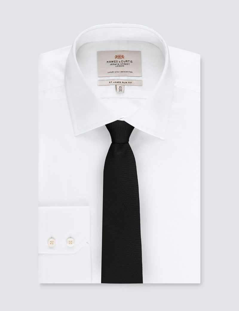 Men's Black Textured Plain Tie - 100% Silk