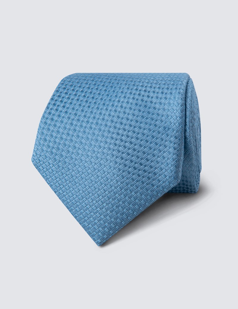 Men's Light Blue Textured Plain Tie - 100% Silk