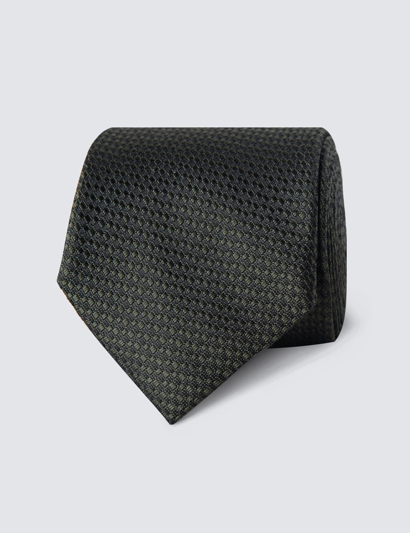 Men's Green Textured Tie - 100% Silk