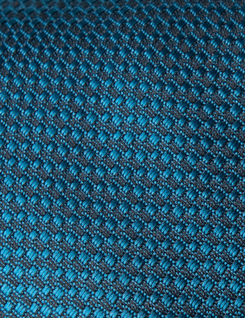 Men's Teal Textured Plain Tie - 100% Silk