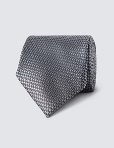 Men's Grey Textured Plain Tie - 100% Silk