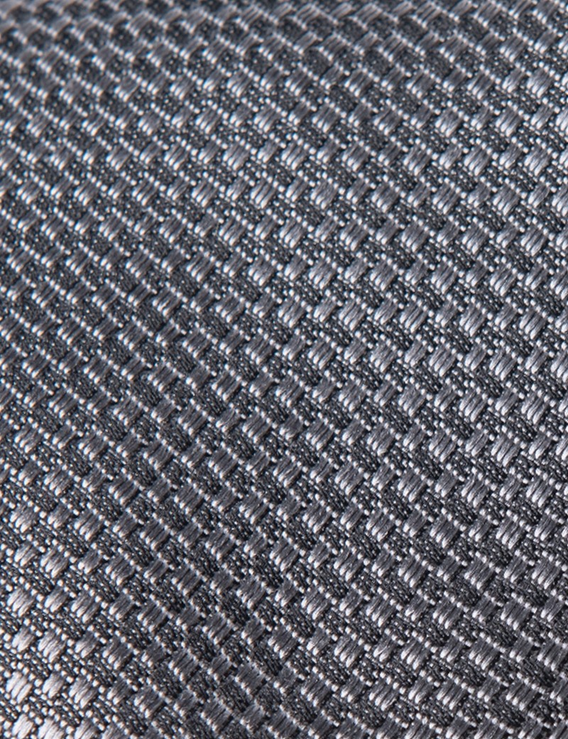 Men's Grey Textured Plain Tie - 100% Silk