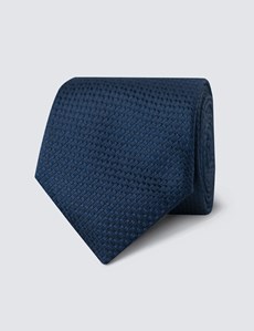 Men's Navy Textured Plain Tie - 100% Silk