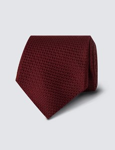 Men's Burgundy Textured Plain Tie - 100% Silk