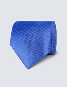 Men's Blue Cornflower Basket Weave 100% Silk Tie