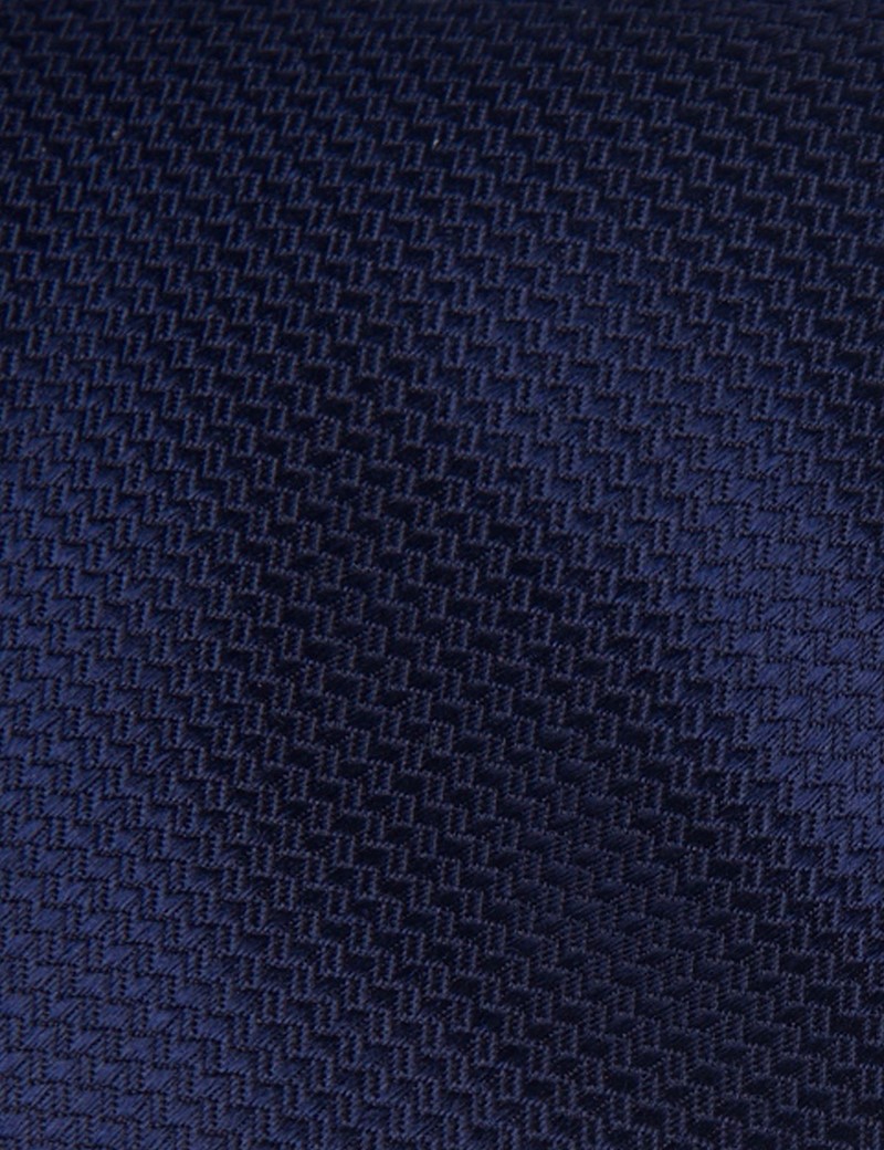 Men's Plain Navy Basket Weave 100% Silk Tie