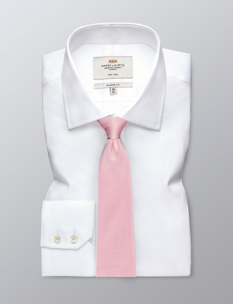 Men's Plain Pink Basket Weave 100% Silk Tie