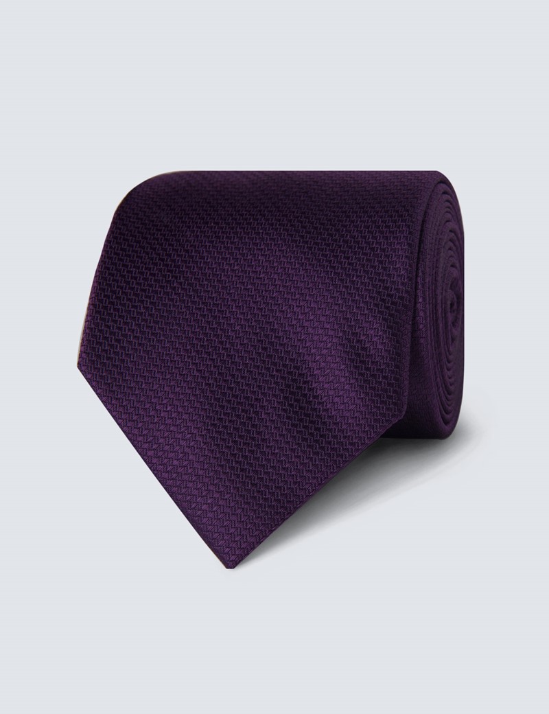 Men's Plain Dk Purple Basket Weave 100% Silk Tie