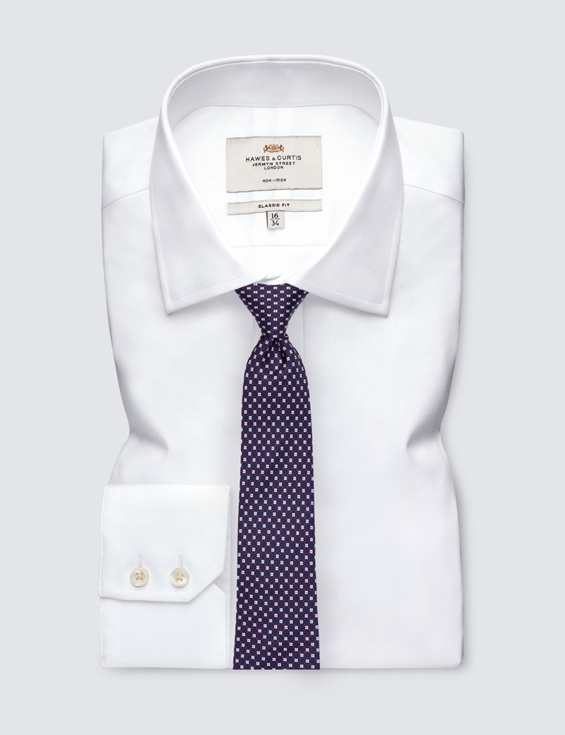 Men's Navy Daisy Printed Tie - 100% Silk