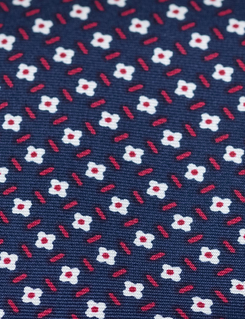Men's Navy Daisy Printed Tie - 100% Silk