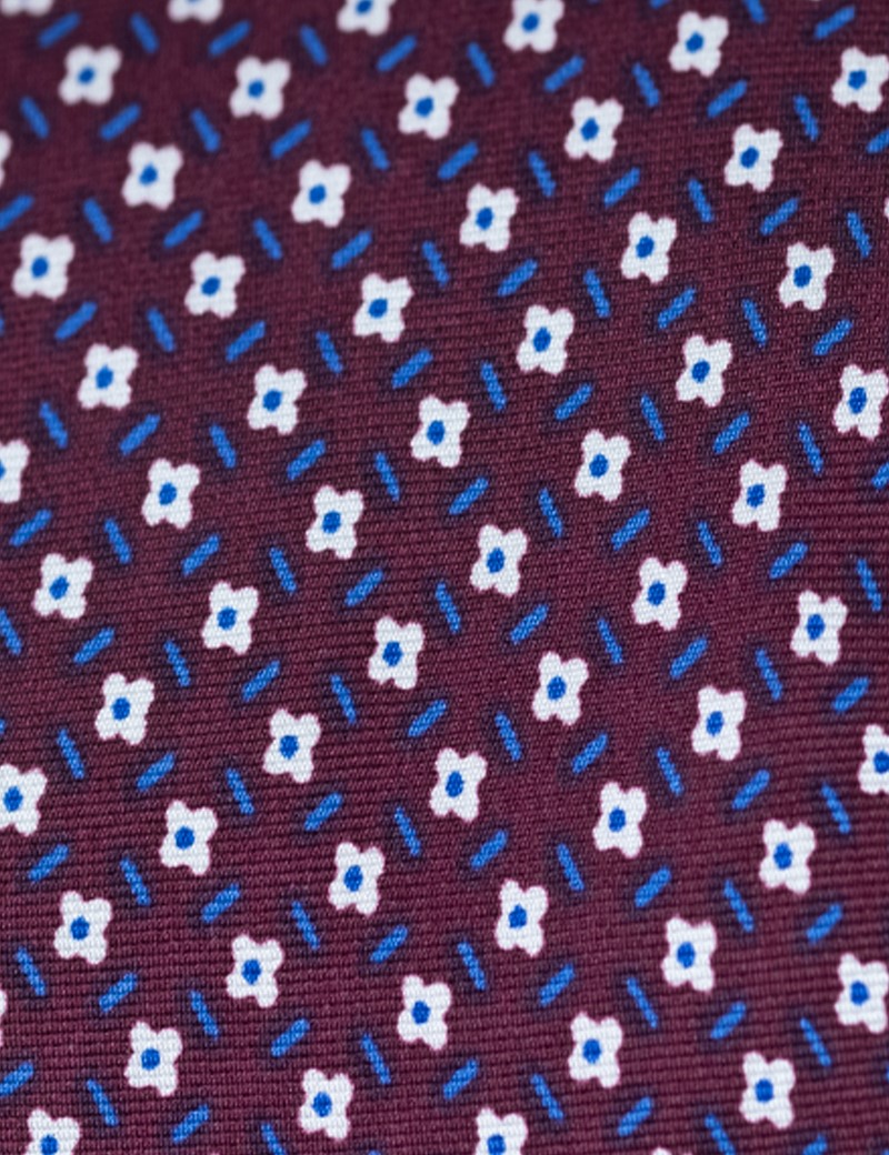 Men's Wine Daisy Printed Tie - 100% Silk