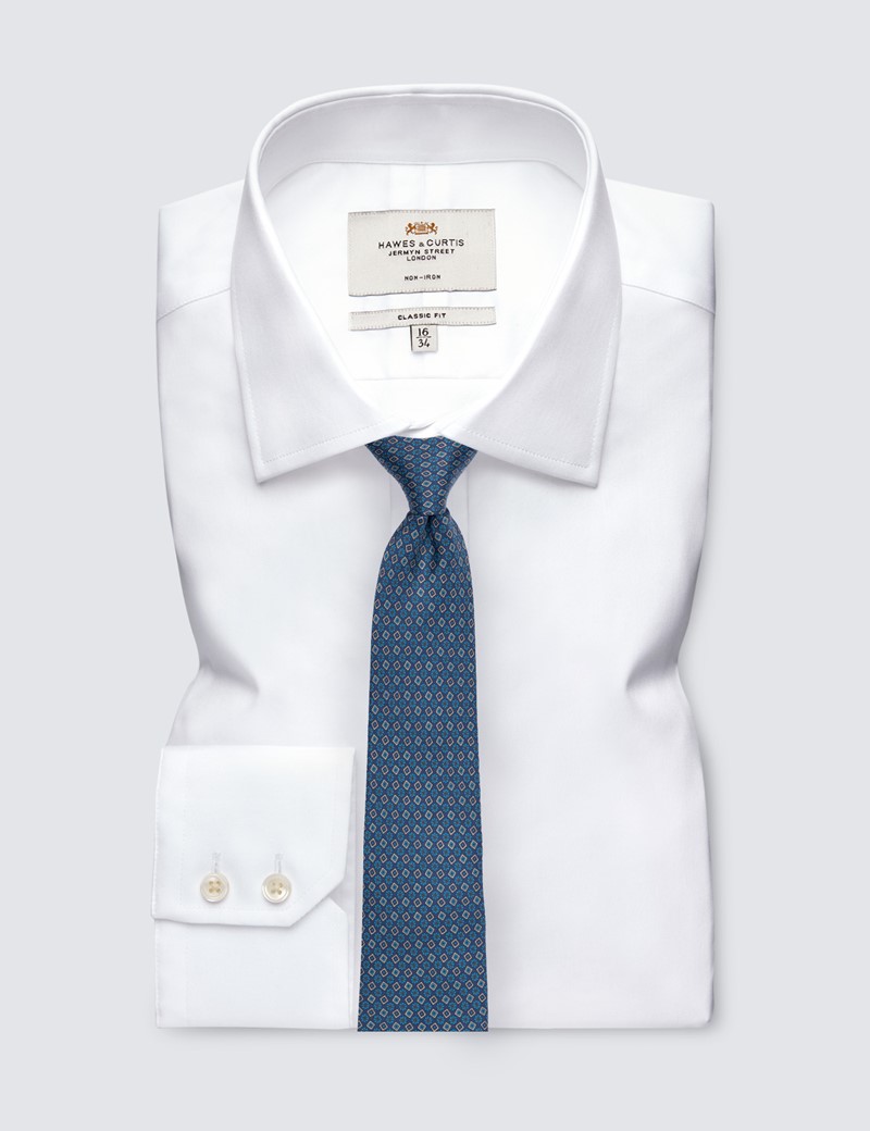 Men's Blue Geometric Printed Tie - 100% Silk