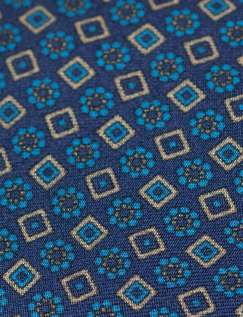 Krawatte – Seide – Standardbreite – Blau Geometrisches Muster