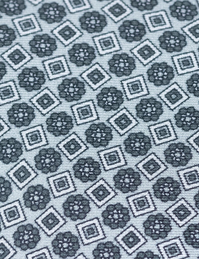 Men's Grey Geometric Printed Tie - 100% Silk