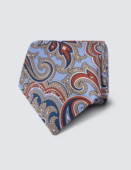 Men's Blue & Red Paisley Print Tie - 100% Silk