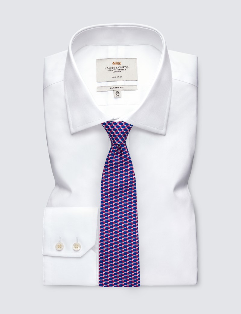 Krawatte – Seide – Standardbreite – dunkelblau rosa Geometrisches Muster